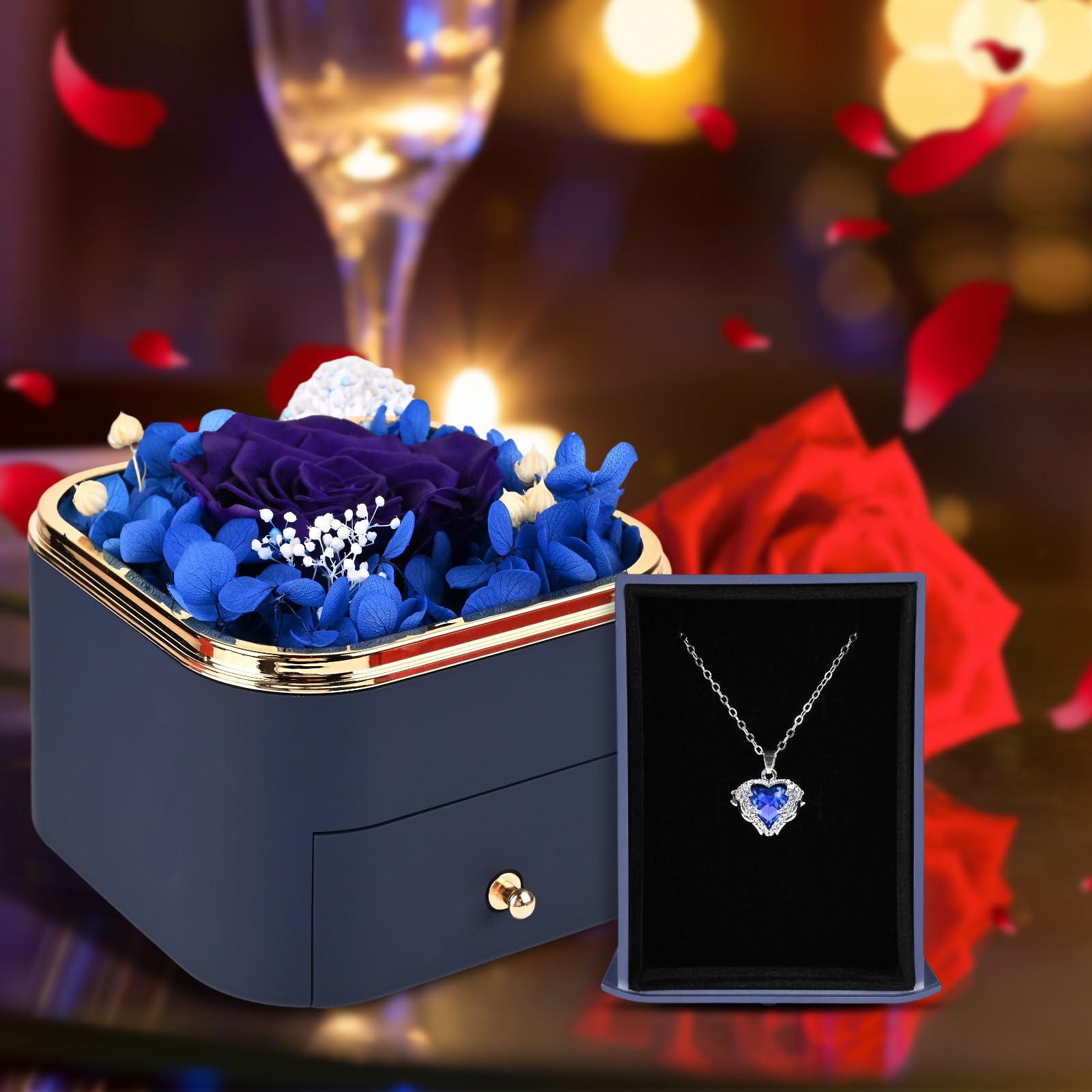 Rosa Blu Stabilizzata Collana Regalo per Lei Fidanzata Mamma Moglie Valentino Natale Anniversario