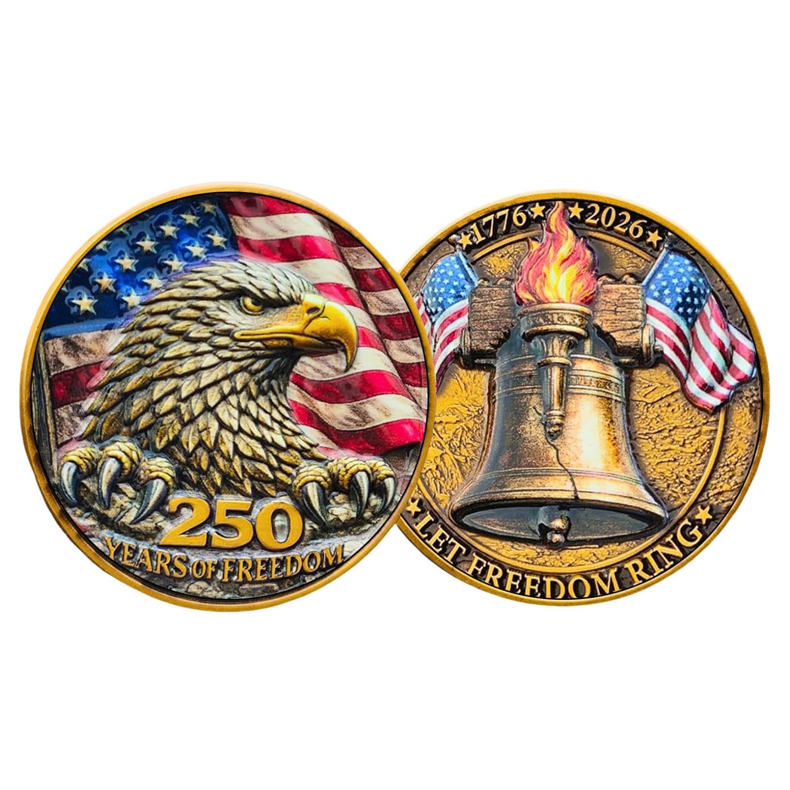 250th Anniversary USA Commemorative Coin Set including Wooden Gift Box, Patriotic Eagle & Liberty Bell Coins - Image 5