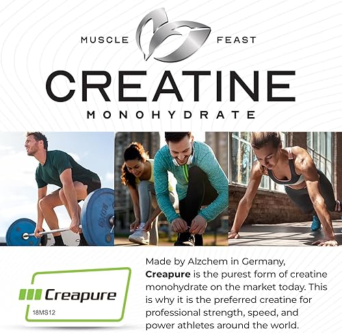 Vista 19 de Muscle Feast Creapure Creatine Monohydrate - Polvo vegano, apto para dieta cetogénica, sin gluten, suplemento de recuperación muscular y creatina