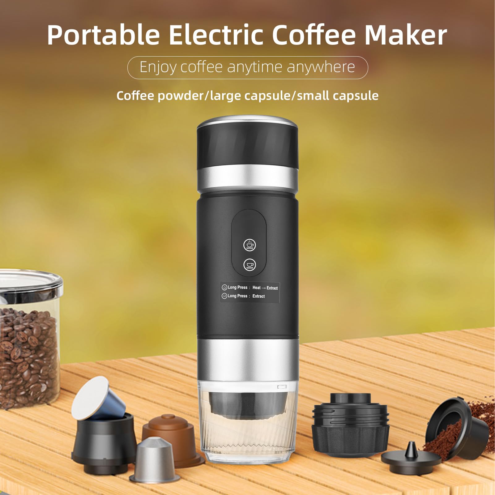 Machine à café électrique portable 3 en 1 infusion chaude et froide affichage numérique noir