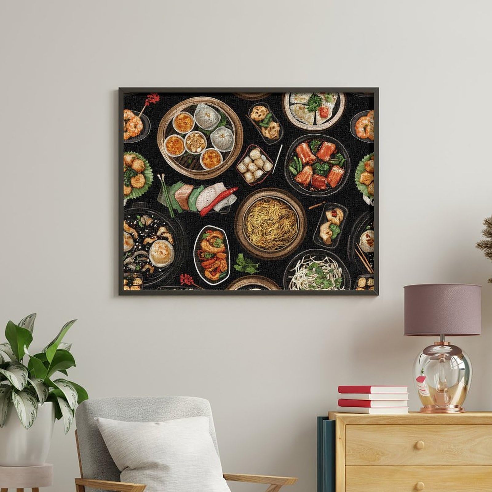 Lustiges Malen nach Zahlen für Erwachsene, Motiv: Chinesisches Essen, Baumwolle, digitales Ölgemälde, Heimdekoration, Geschenk, 60 x 75 cm