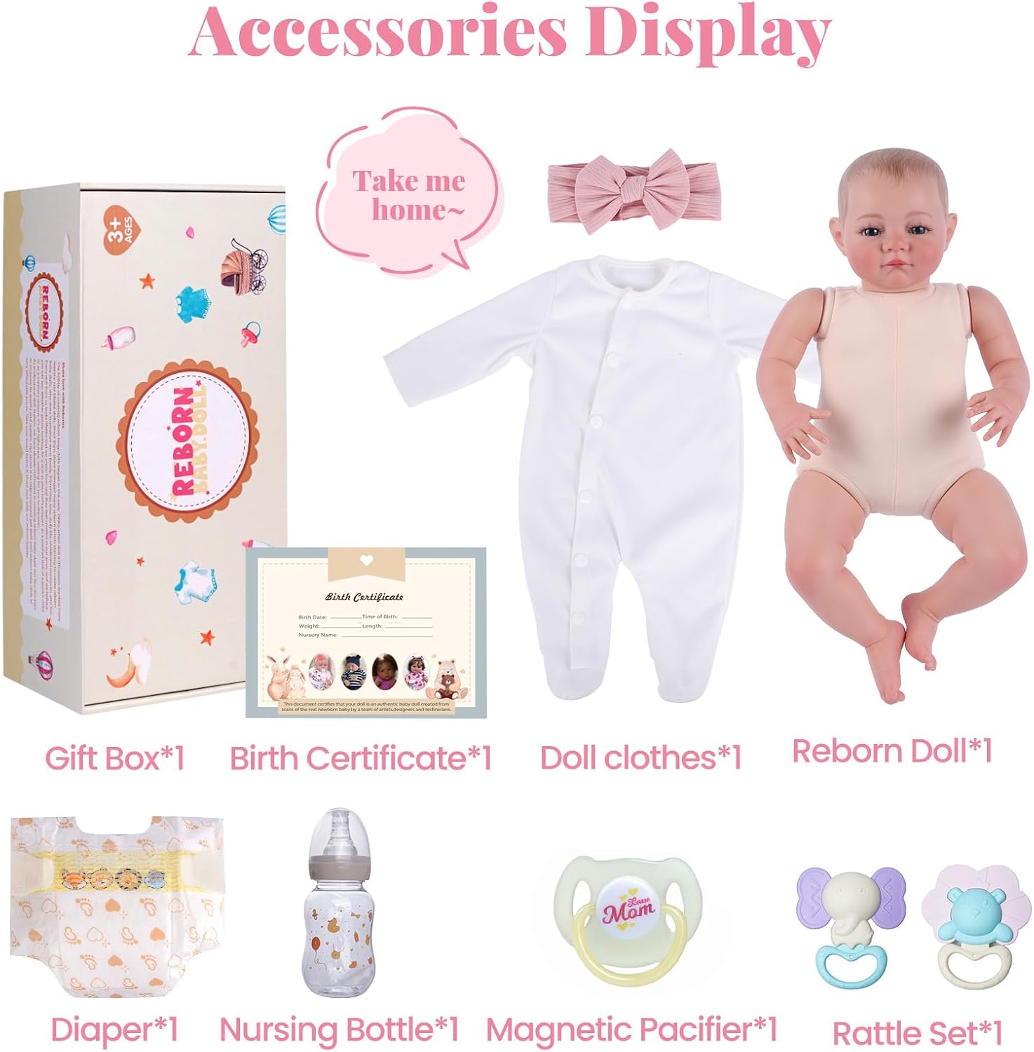 BABESIDE Realistic Reborn Baby Dolls Girl - 20 Inch Lifelike Vinyl Head and Limbs with Soft Cloth Body, Weighted Newborn Baby Doll for Kids Age 3 with Accessories