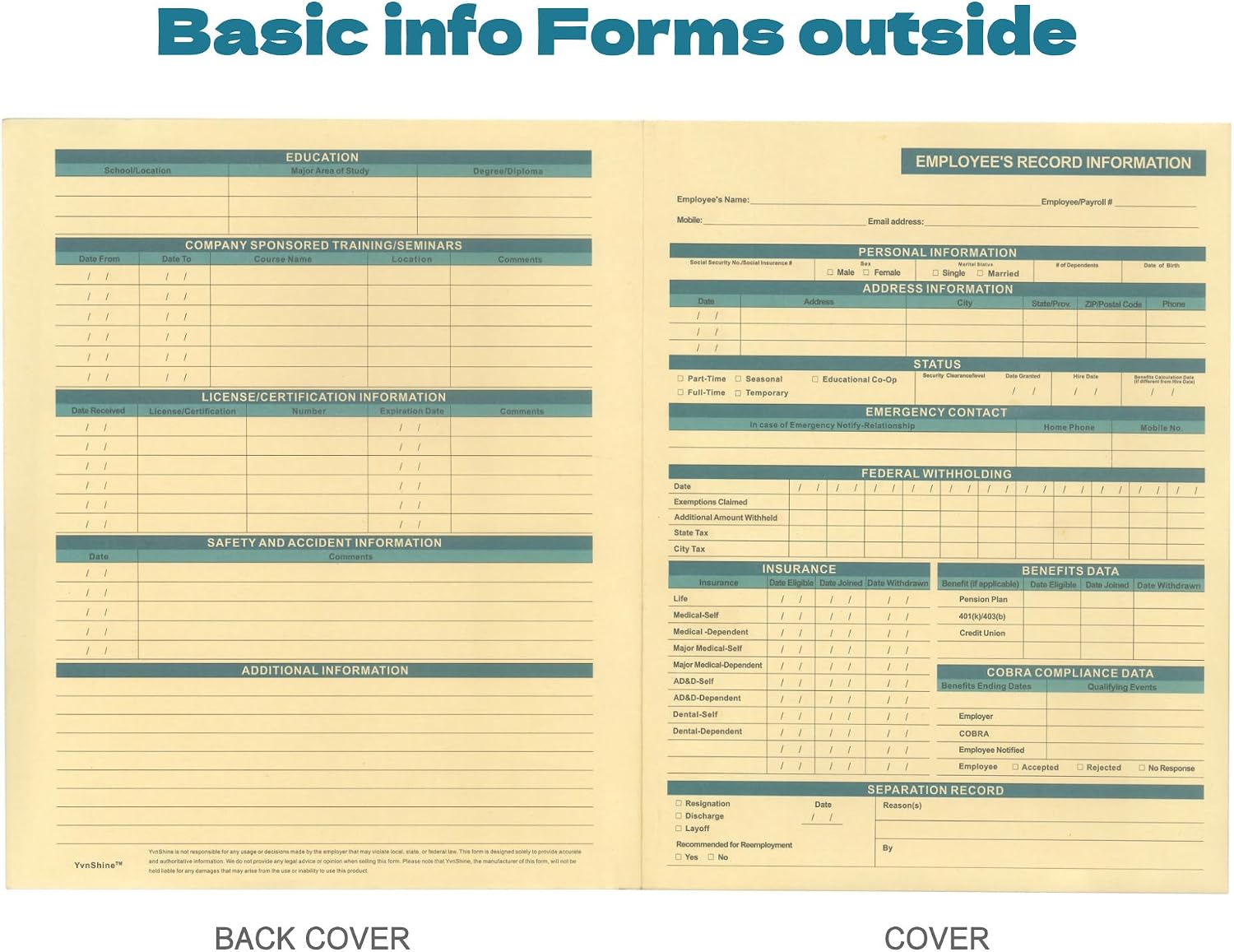 HR Folders for Employee Files – 25-Pack Heavy-Duty Manila Folders with Preprinted Personnel Forms and Labels, 9.5 x 11.5 Letter Size, 2 Internal Pockets, Secure Document Storage