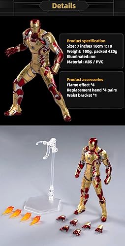 Vista 6 de Figura de acción Ironman Mark 42 de 7 pulgadas, (escala 1/10), exquisita pintura, 20 articulaciones, juguete movible con muchos accesorios