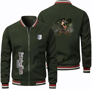HEGZA Men Bomber Jackets for Attack On Titan Print Lightweight Cycling Jersey Long Sleeve Zip Cardigan Track Jacket Windproof Sweatshirt Coats - Teen Gift