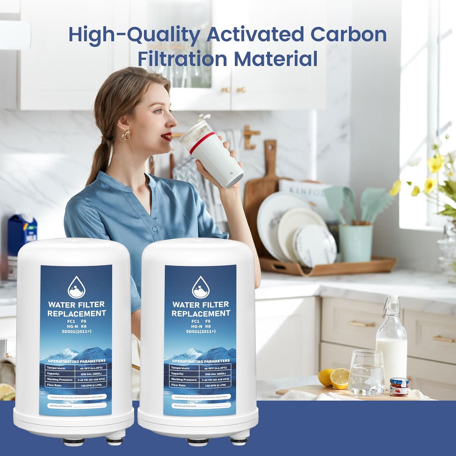 FC1 HG-N F8 Water Filter Replacement Cartridge Compatible with Enagic Leveluk K8, SD501 (2011+), JRIV 8-Plate Ionizer Machines Alkaline Water System, Pack of 2