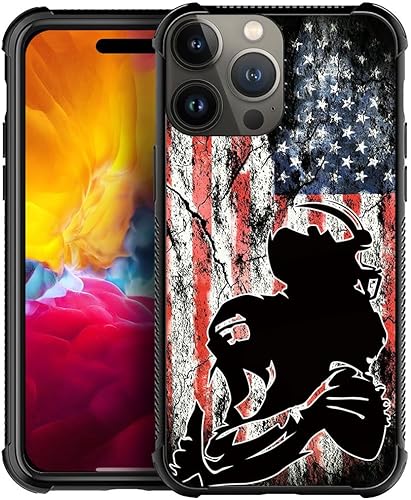 DJSOK Funda compatible con iPhone 15, funda de bandera de fútbol americano para iPhone 15, fundas para hombres y niñas, doble capa, a prueba de