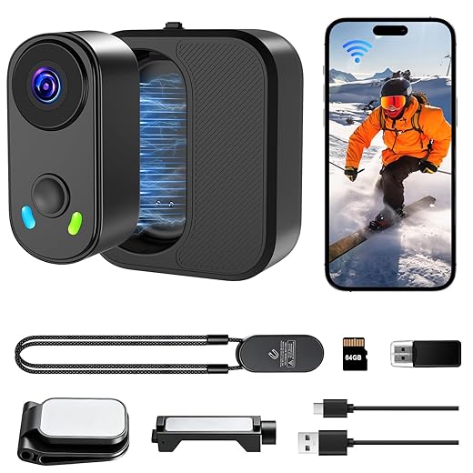 UYIKOO Mini Body Action Camera with Charging Case, FHD 2K, 64GB Thumb Size Small POV Camera with WiFi, 360min Runtime, Tiny Wearable Magnetic Camcorder for Work Vlogging Travel Pet Cycling