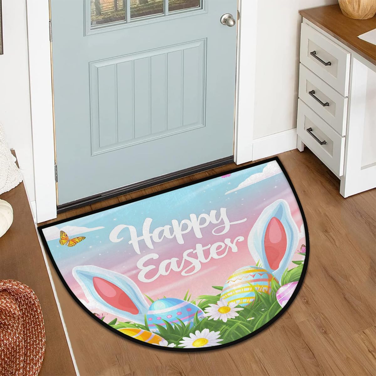 Half Round Door Mat Easter Non Slip Absorbent Semi Circle Area Rugs Washable Half Moon Floor Mats for Indoor Patio Kitchen Bathroom Entryway Fireplace Home Carpet Decor Z (195)