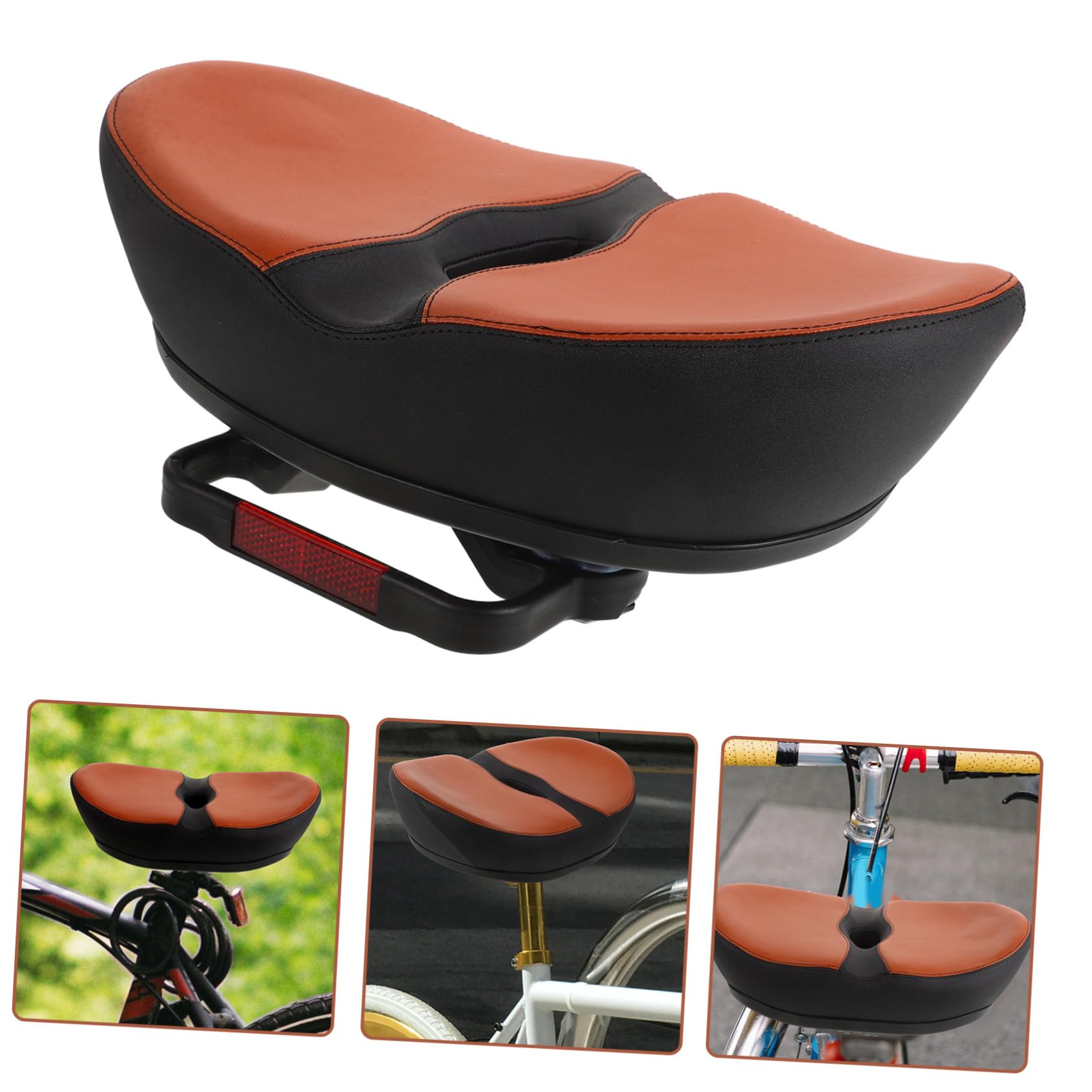 UPKOCH Selle de Vélo sans Nez Rembourrée en Mousse PU, Siège Extra Large Antidérapant, Housse Noire et Brun, Compatible VTT et Vélo Électrique, Confort pour Cyclisme Urbain et Montagne