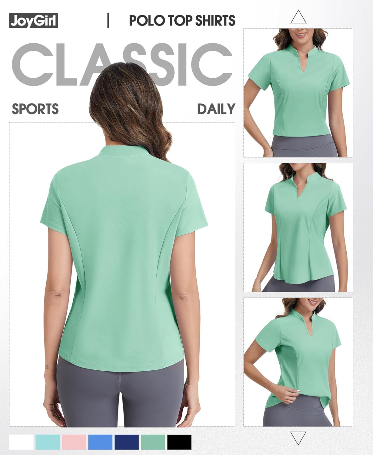 JoyGirl Womens Golf Polo Shirts Quick Dry Tennis Tops Shirt Collarless V Neck Pickleball Outfits for Women Moisture Wicking - Image 5