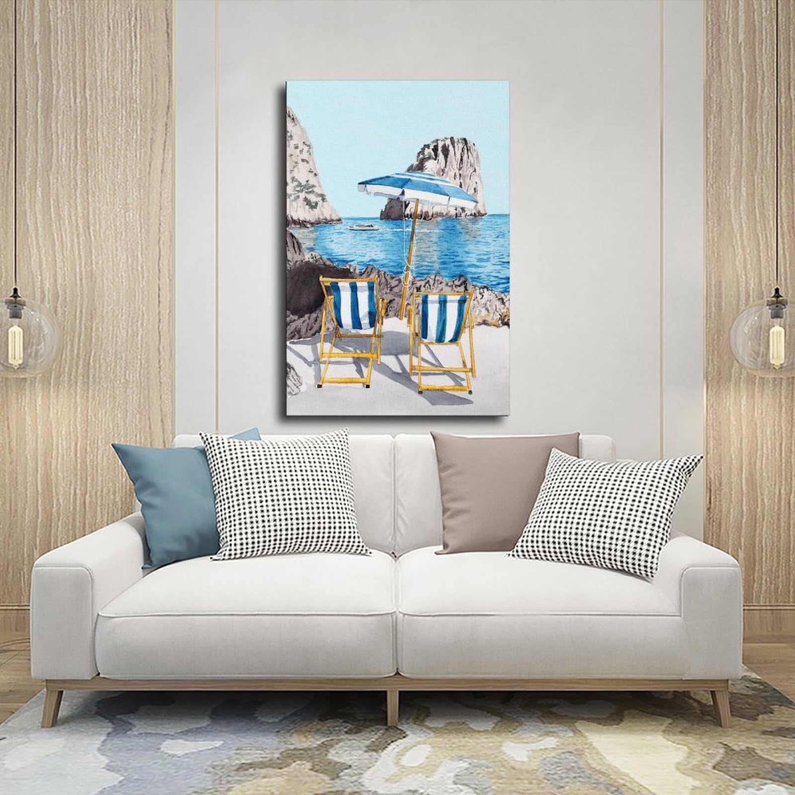 Paesaggio ad acquerello, decorazione costiera italiana, poster su tela, decorazione per camera da letto, ufficio, stanza, regalo, 61 cm L x 91,4 cm W
