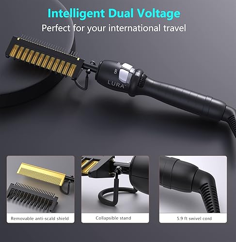 Miniatura 6 de Peine caliente eléctrico de 200-500 F para pelucas peines de presión para cabello negro, peine de alisado eléctrico para hombres, alisador de pelo