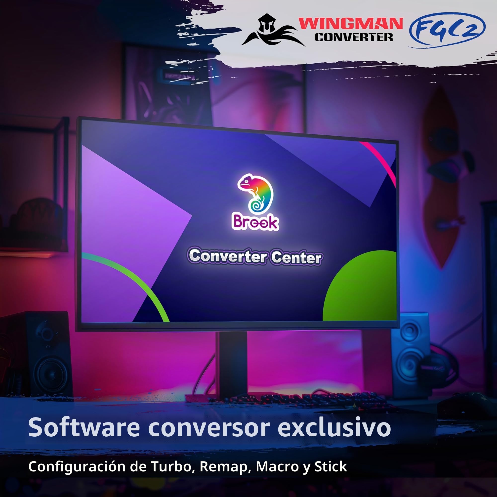 Brook Wingman FGC2 Convertidor con Llavero - Adaptador de Joystick Arcade Gamepad para PS5 y PC, Soporta Todos los Juegos de PS5 (Versión Oficial Exclusiva)
