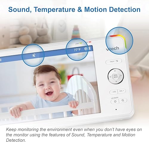 Miniatura 7 de VTech RM7766-2HD RM77662HD Smart Wi-Fi 1080p 2 cámaras 360 Pan-and-Tilt Video Monitor Sistema de monitor de bebé con pantalla de 7 pulgadas, luz