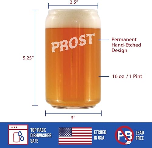 Miniatura 5 de Prost - German Cheers - Fun Beer Can Pint Glasses - Germany Themed Party Decor for Men and Women - 16 oz Large Mug