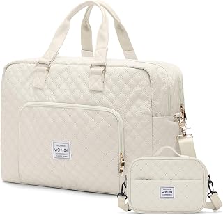Weekender Bags for Women, Travel Duffle Bag with 17 inch Laptop Compartment, Waterproof Carry on Overnight Personal Item Bag Travel Tote Bag, 30L Hospital Bag for Travel Sports Gym, Beige