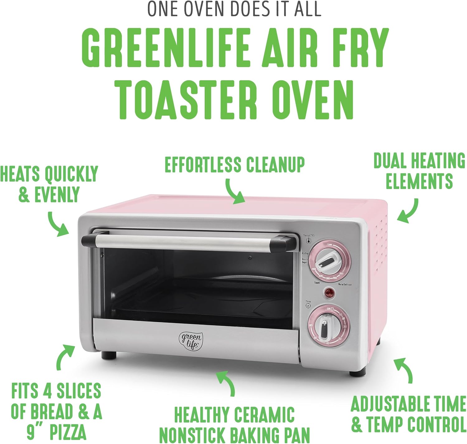 Airfryer Pink GreenLife Countertop Toaster Oven Air Fryer