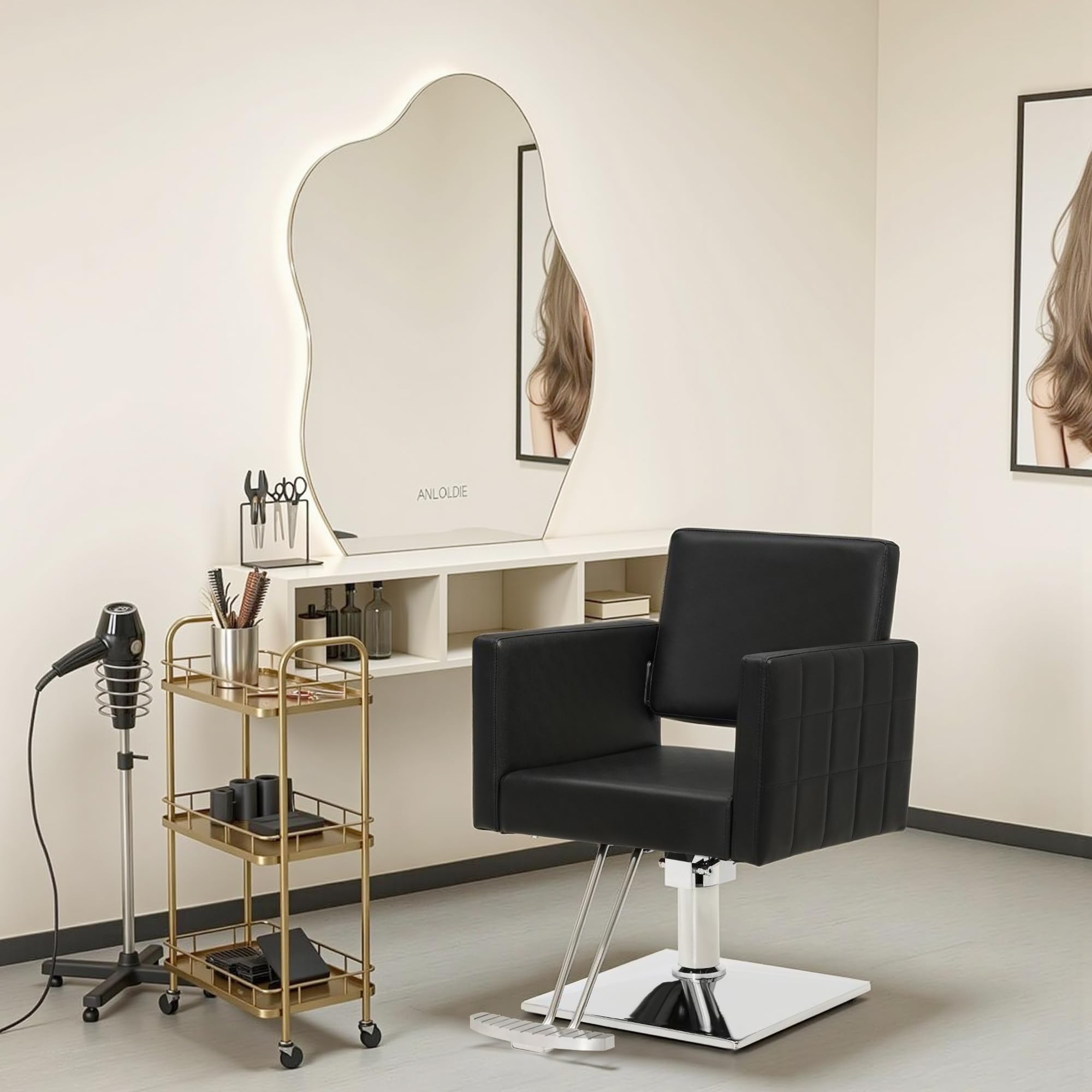 BarberPub Salon Chair for Hair Stylist 360 Degree Swivel 8821Black | PVC Leather 330 lbs Capacity Easy to Clean 360 Rotation Adjustable Height For Barbershop&Home Salon Adult product thumbnail 4
