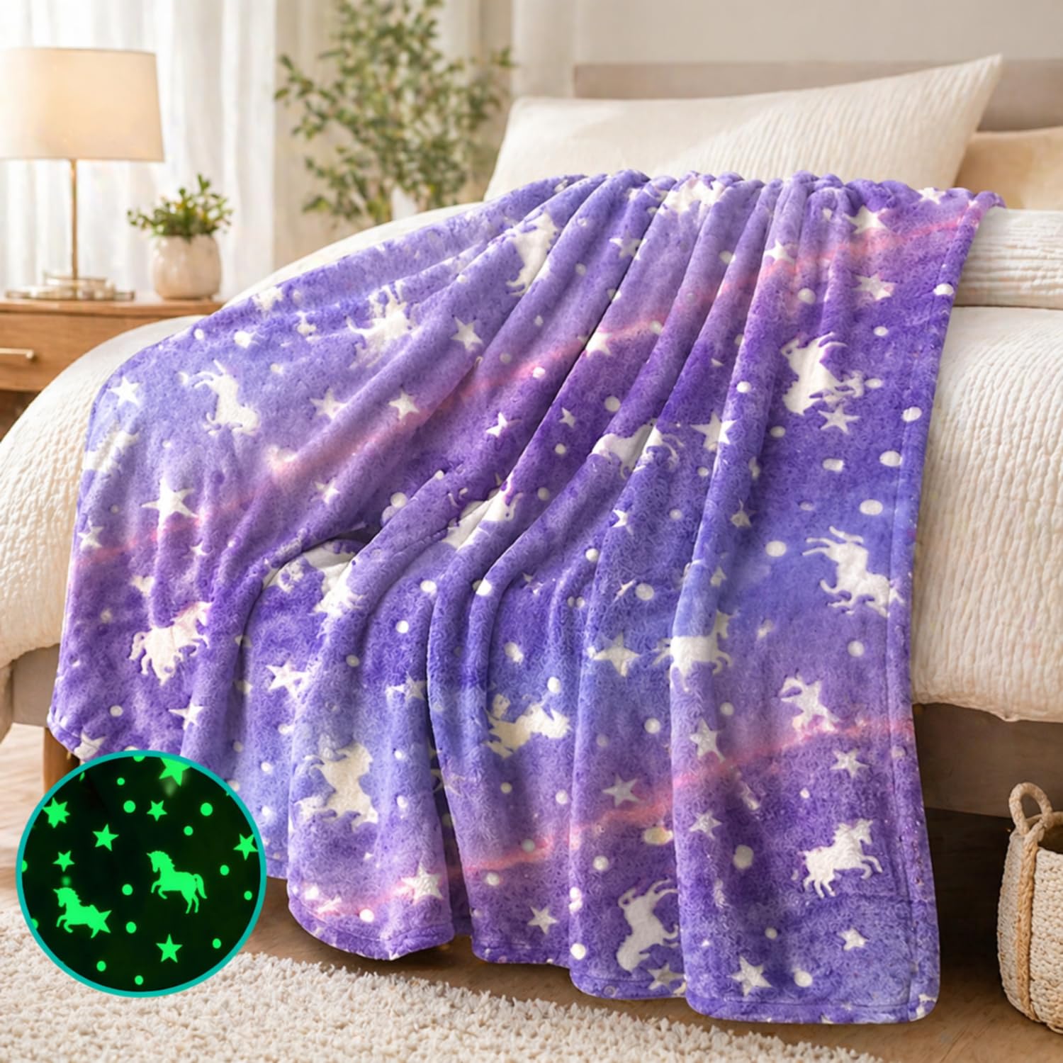 Glow in the Dark Kids Blanket - Magical Unicorn Design -2