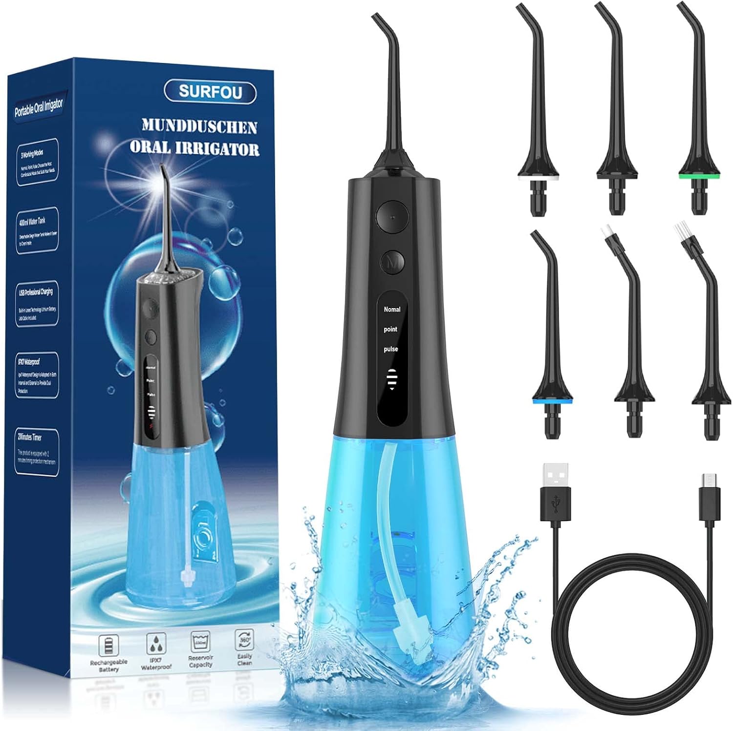 SURFOU Water Flosser, IPX7 Waterproof Water Flossers for Teeth, USB