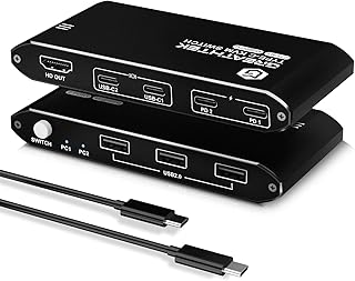 USB C KVM Switch Two Computers One Monitor,2 Port Type-C Kvm Switcher 4k@60HZ,Monitor Switch Suppport USB2.0& 100W Power Delivery,with EDID,Plug and Play