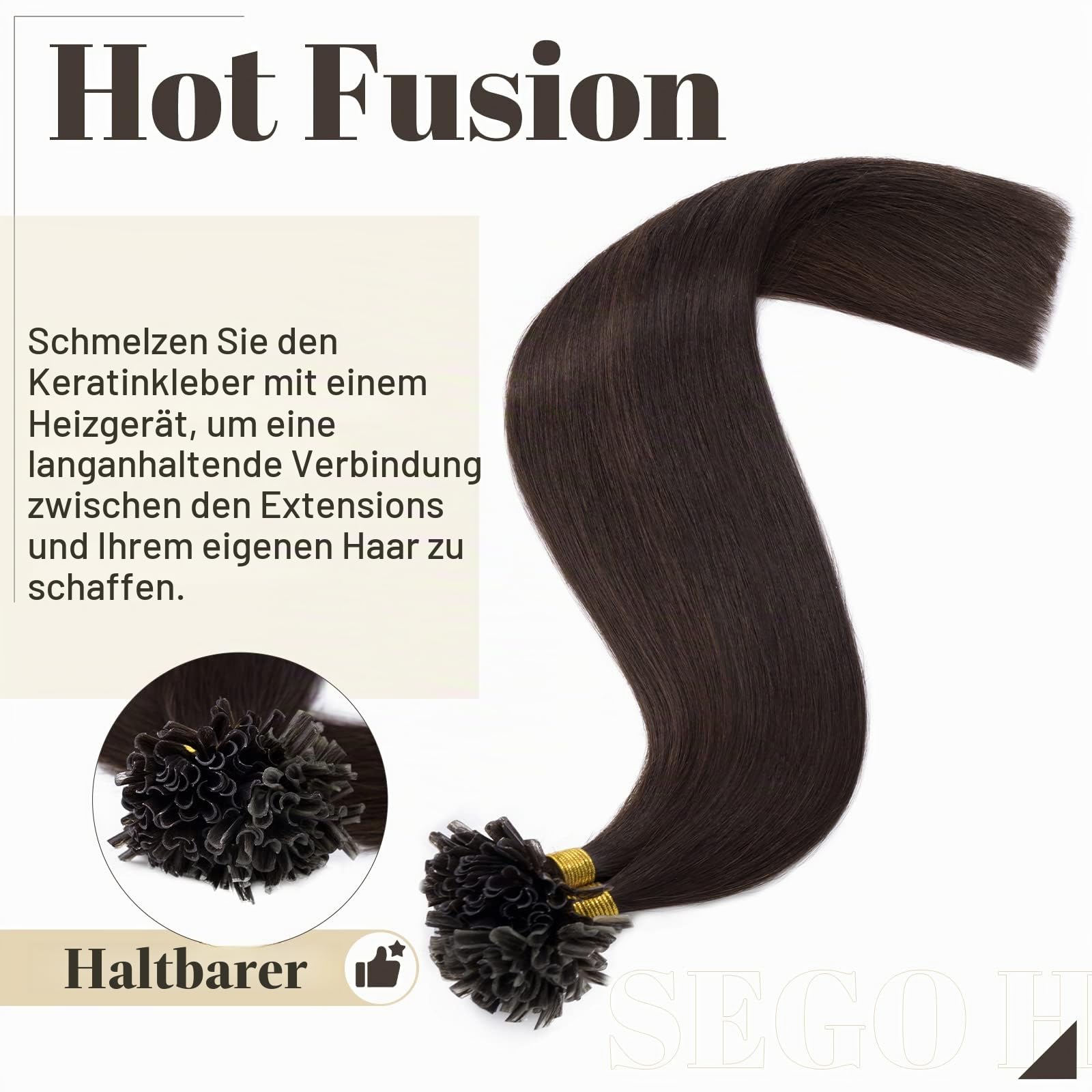SEGO Extensions Echthaar Bondings Haarverlängerung Keratin U-Tip Human Hair 100 Strähnen Dunkelbraun#2 24"(61cm)-50g