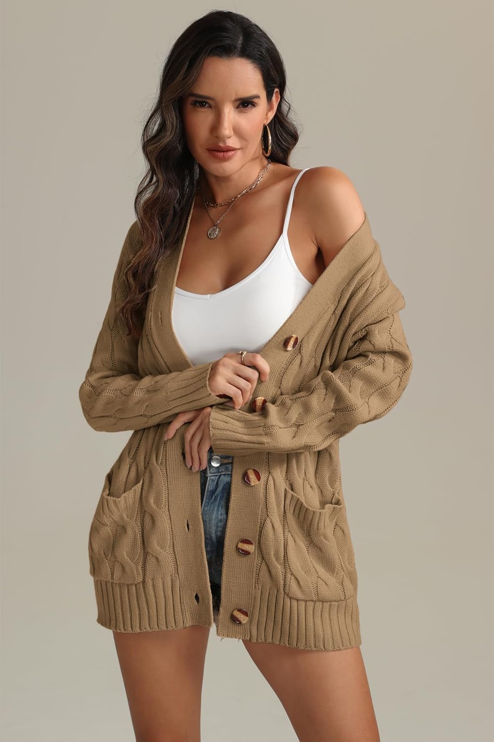 ATHMILE Cardigan Sweaters for Women Fashion Open Front Cardigans 2026 Fall Outfits Womens Long Sleeve Cable Knit Button Coats - Image 2