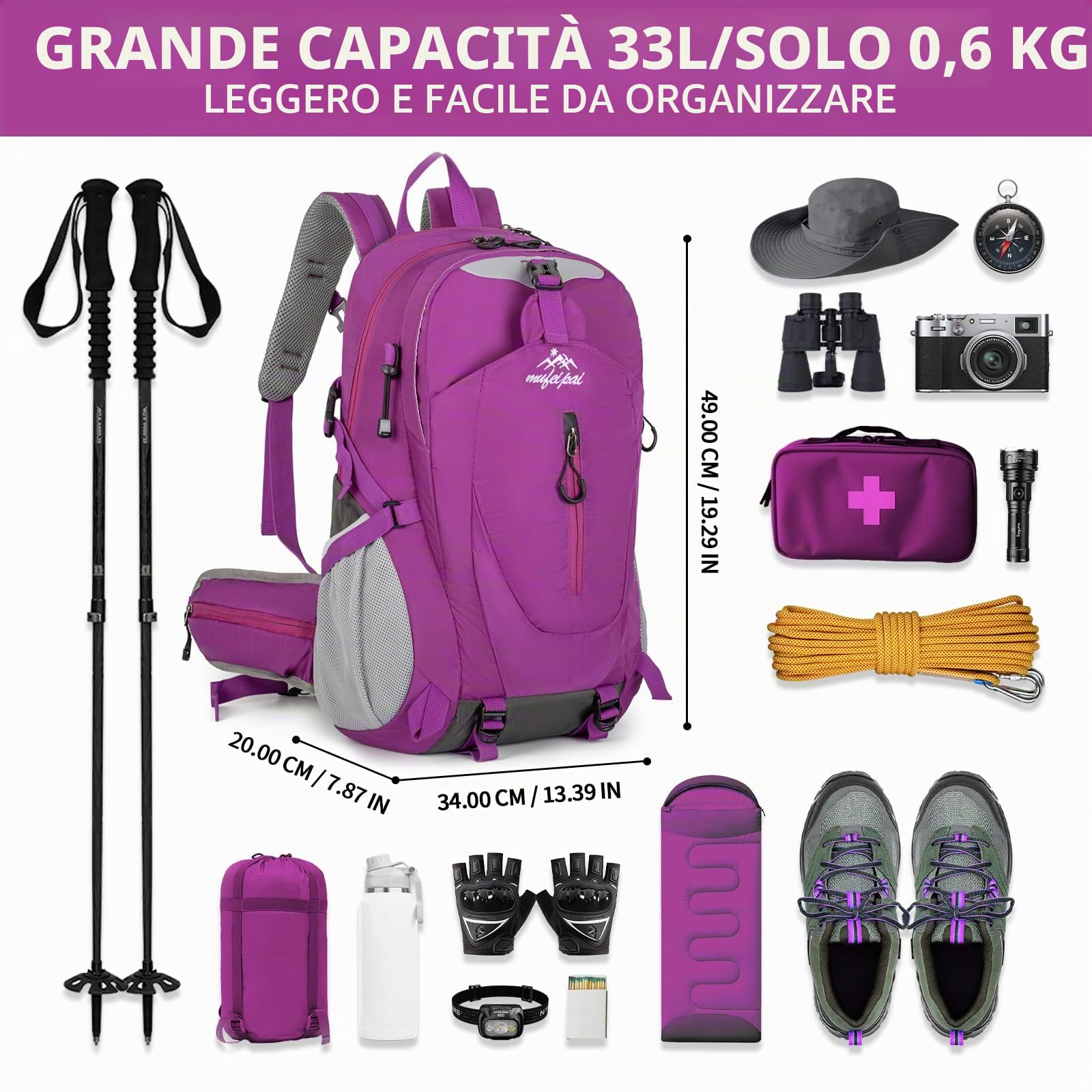 Amythe Zaino Scuola Ragazzi 8 a 15 anni Grande Impermeabile 33 L, Rosso | Leggero Trekking Viaggio Rosso Daypack Multitasche Capiente Resistente per Scuola Escursione Tempo Libero