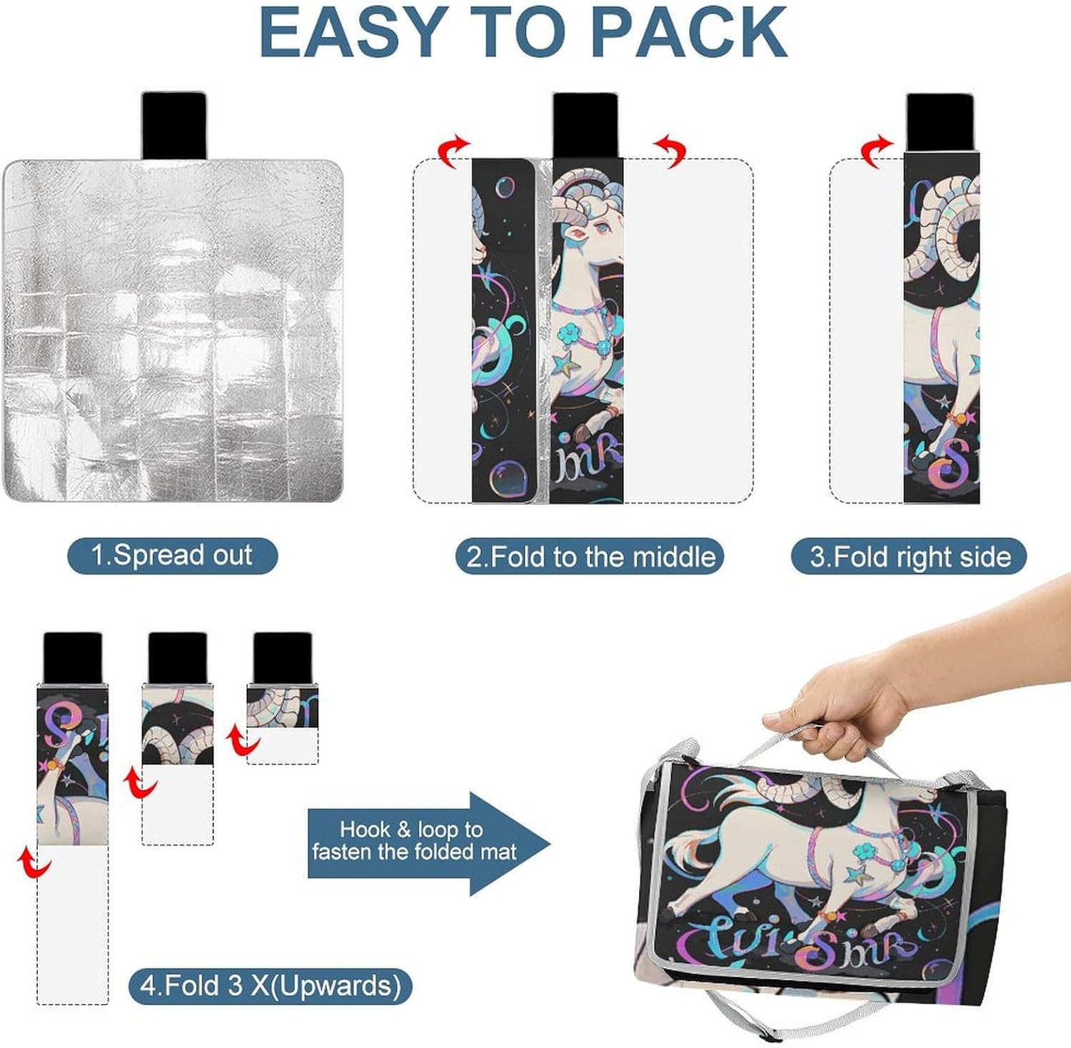 Outdoor Picnic Blanket Extra Large Beach Blanket Waterproof Picnic Mat Aries Camping Blanket Portable with Carry Strap Park Blanket for Grass Camping Park