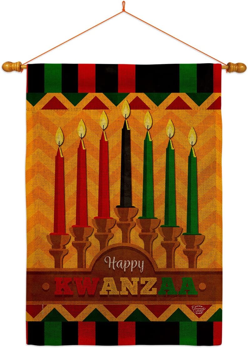 Kwanzaa Happy Holiday House Flag Winter Kinara Candles Celebrates African Americans Heritage Small Decorative Gift Yard Banner Double-Sided Made in USA 28 X 40