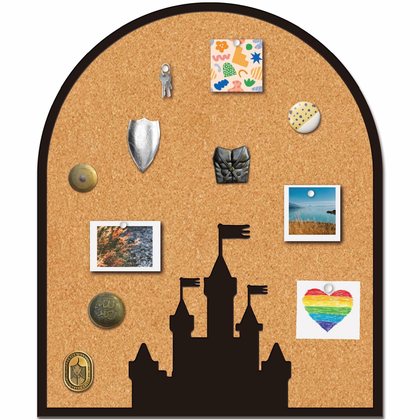 CRASPIRE Castle Pin Cork Board 25 x 30cm Wall Mounted Framed Bulletin Display Badge 2cm Thickness Wooden Memory Memo Brooch Lapel Pin Holder Storage for Home Office School Classroom Wedding Decoration