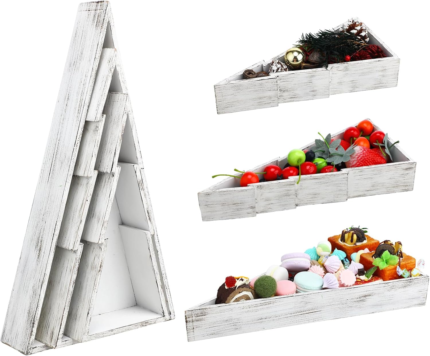 Sliner Set of 3 Wooden Christmas Tree Trays 7.87" x 13.78", 5.91" x 11.81", 4.72" x