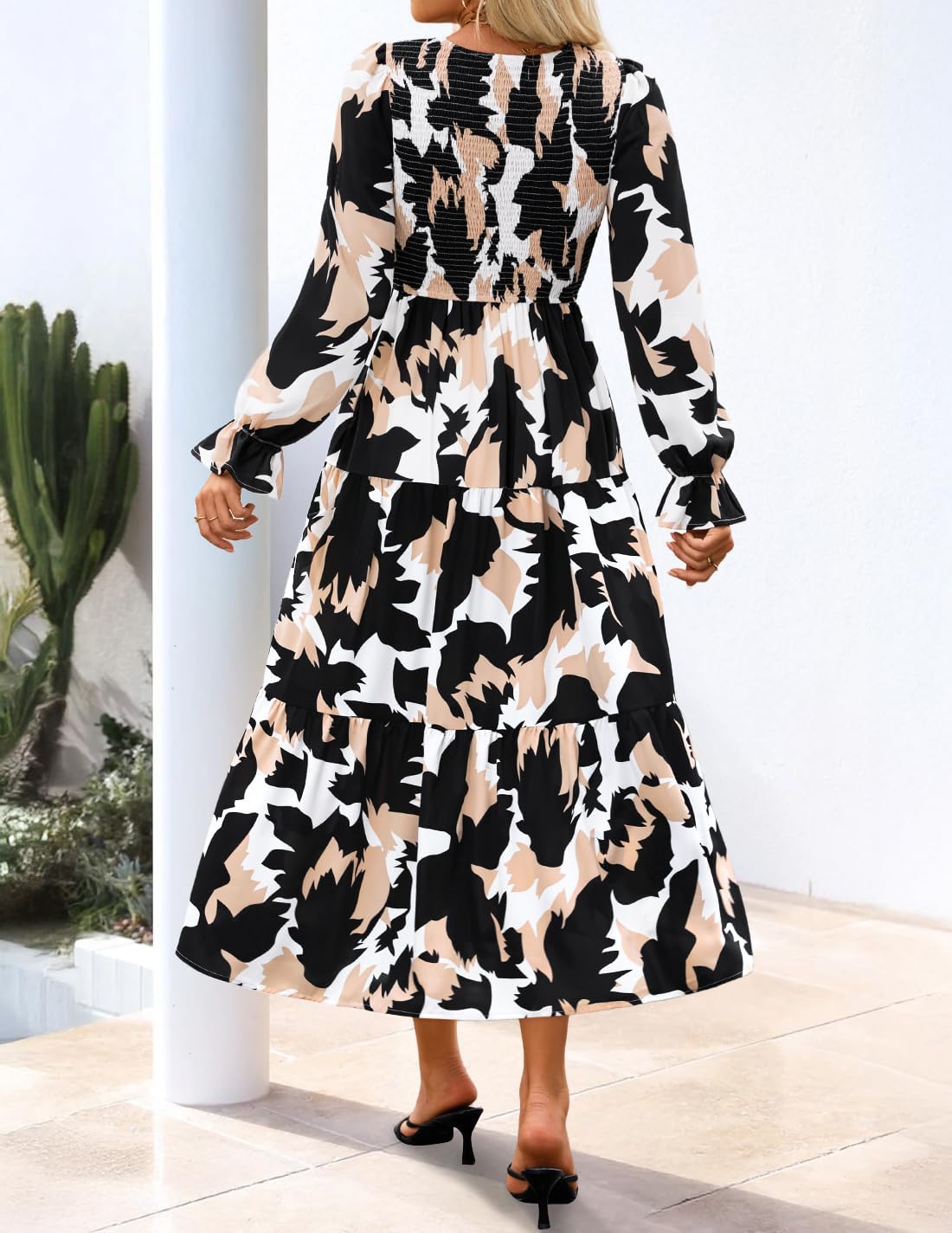 ZESICA Womens Floral Boho Maxi Dress 2026 Spring Summer Casual Long Sleeve V Neck A Line Flowy Wedding Guest Dresses - Image 4