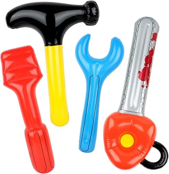4 Pack Inflatable Tool Set Include Inflatable Hammer Inflatable Wrench Inflatable Screwdriver Inflatable Saw Blow Up Construction Tool Inflatable Toy Props for Construction Tool Party Decor