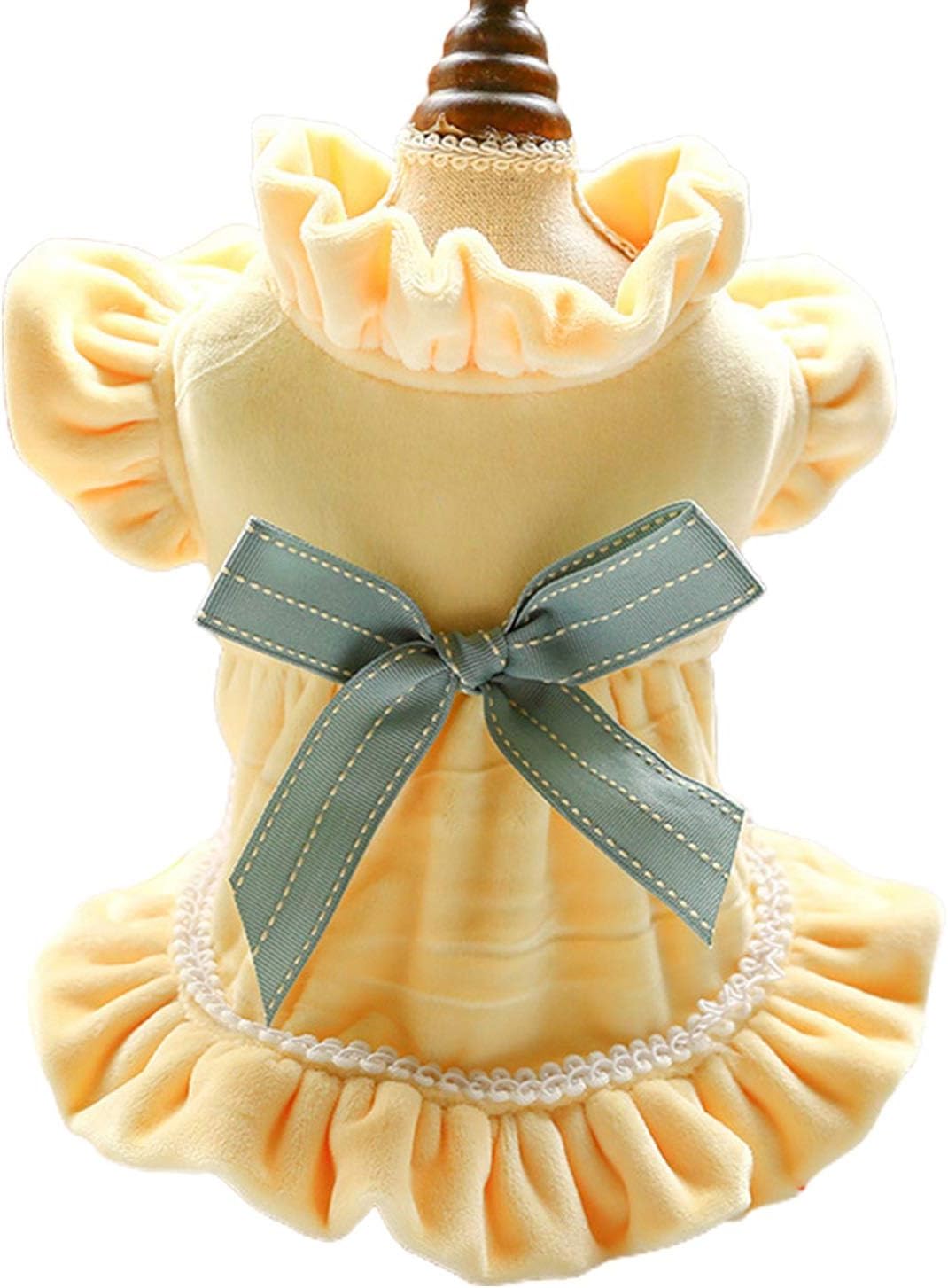 New-Cats Dog Princess Dress Puppy Skirt Clothes Outfit Pet Cats Ruffled Patched Princess Sweet Bowtie Dress Solid Color Dog Clothe (Color : Beige Size : Large) (Yellow X)