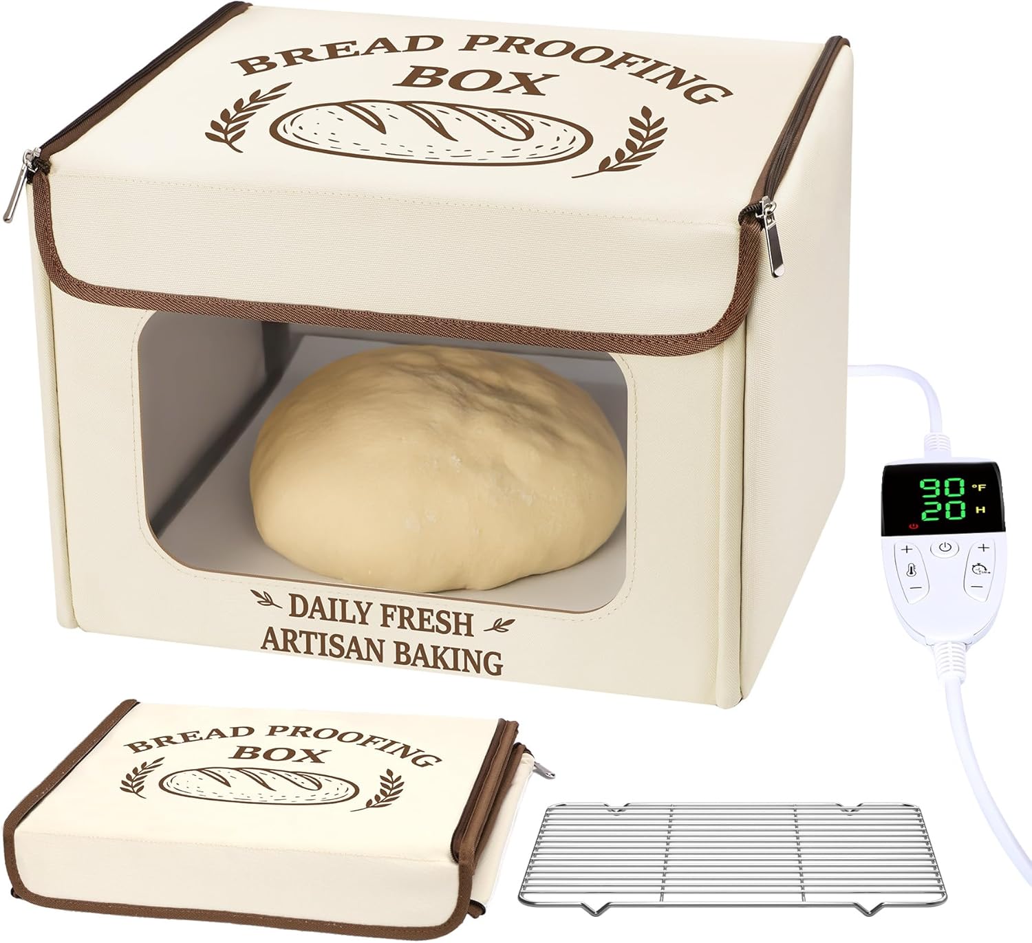 Antner Folding Bread Proofing Box with 70-131°F Temp Control & 99H Timer, Front-View Window Sourdough Proofing Box, Dough Proofer with Metal Rack for Sourdough, Pizza, Bread Baking, Yogurt, Kombucha