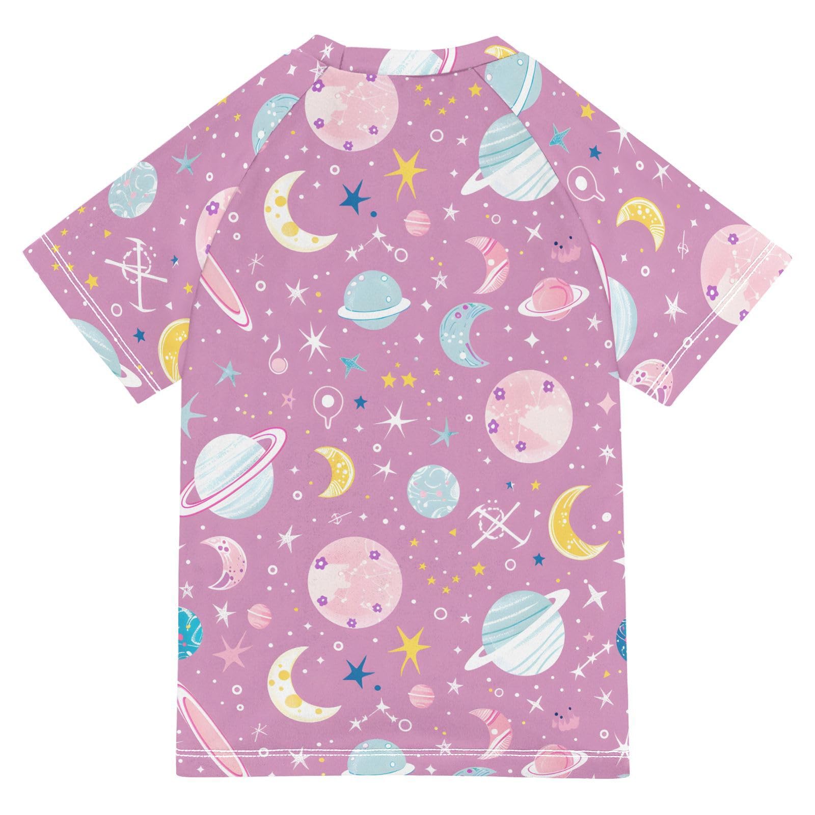 ALAZA Boys Rash Guard Swimming Shirt for Boys Short Sleeve Celestial Moons Pink UPF 50+ 5-6T