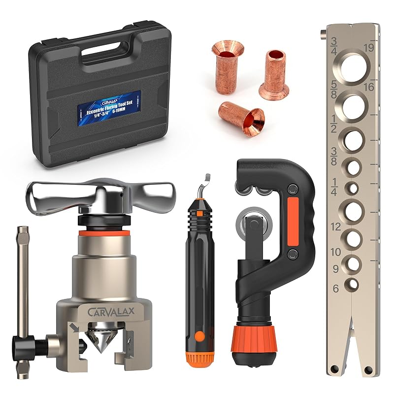 Kit de Flangeador para Tubos de Ar-Condicionado CARVALAX com Abraçadeira Métrica e Imperial, 6–19 mm e 1/4–3/4 pol., Cortador e Escariador