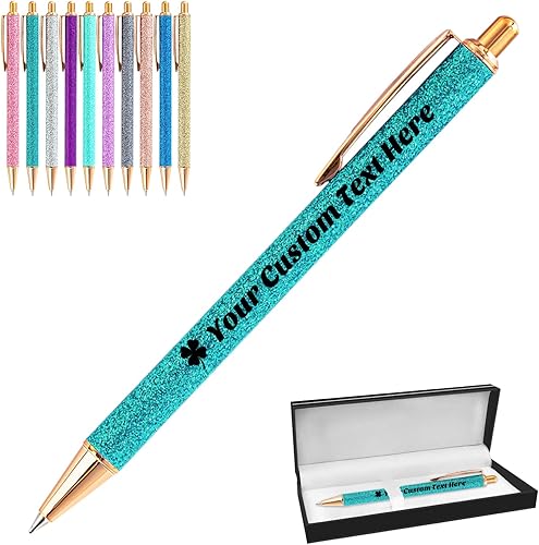 Miniatura 8 de Hodmec 10 bolígrafos personalizados con purpurina a granel personalizados retráctiles de tinta negra para graduación, cumpleaños, boda, regalos