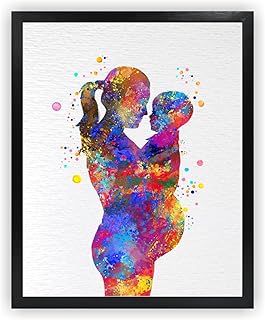 Dignovel Studios 8X10 Unframed Pregnant Mom and Toddler Son Family Motherhood Watercolor Art Print Poster Wall Nursery Kids Office Home Decor DN604