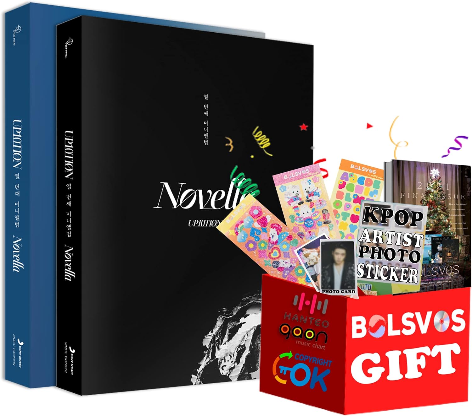 UP10TION - Novella [Full Set Ver.] (10th Mini Album) 2Albums+Pre Order Limited Folded Poster+BolsVos K-POP eBook (28p),3EA BolsVos Stickers for Toploader, Photocards