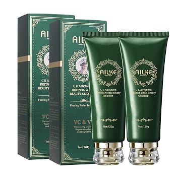 AILKE Vitamin C/E, Advanced Retinol Youth Beauty Cleanser, Deeply Clean Stains, Firming, Moisturizing, Brightening, Gentle Face Wash for Women, 4.3 oz Pack of 2