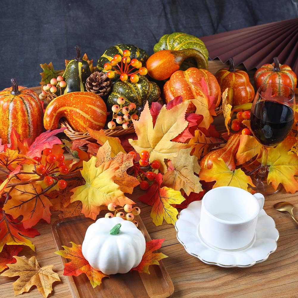 Artificial Pumpkins and Gourds, 129pcs Assorted Lifelike Pumpkins for DIY Craft Fall Thanksgiving Centerpieces