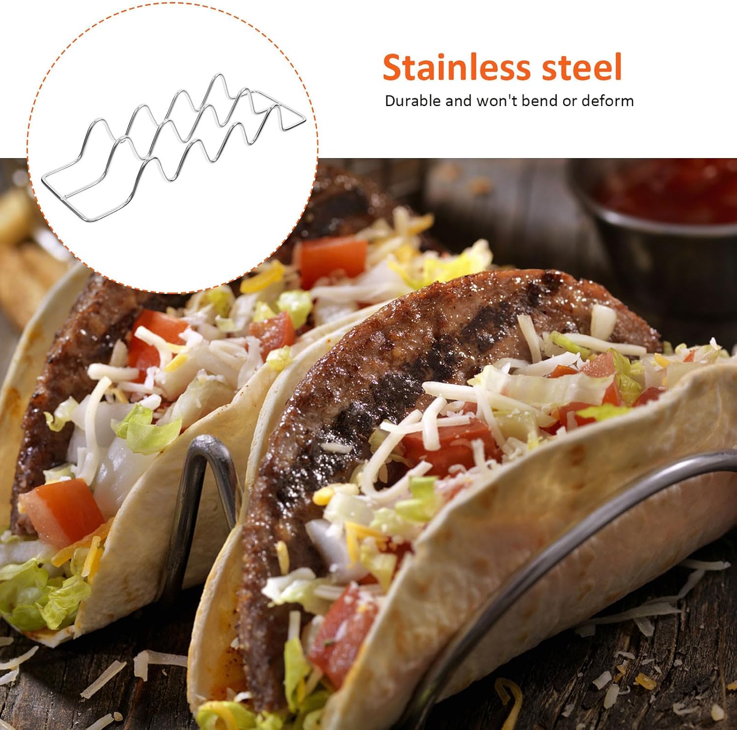 Stainless Steel Taco Holder Rack 2pcs with Handle for Serving