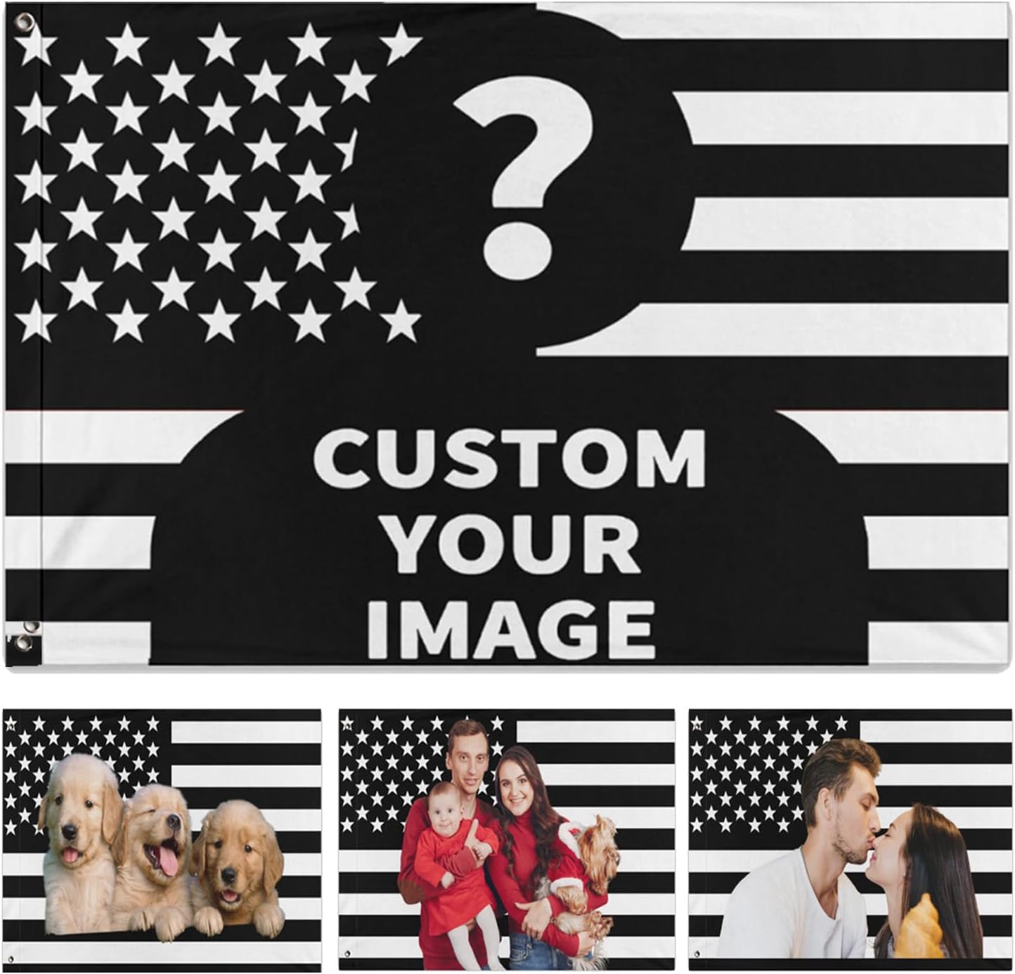 Custom Black American Flag 3x5 Ft - Personalized Design Your Image Funny Tapestry Poster for Wall Decor, Perfect for Home, Dorm Rooms, Parties, Clubs, Concerts, Bars, Living Rooms and Bedrooms