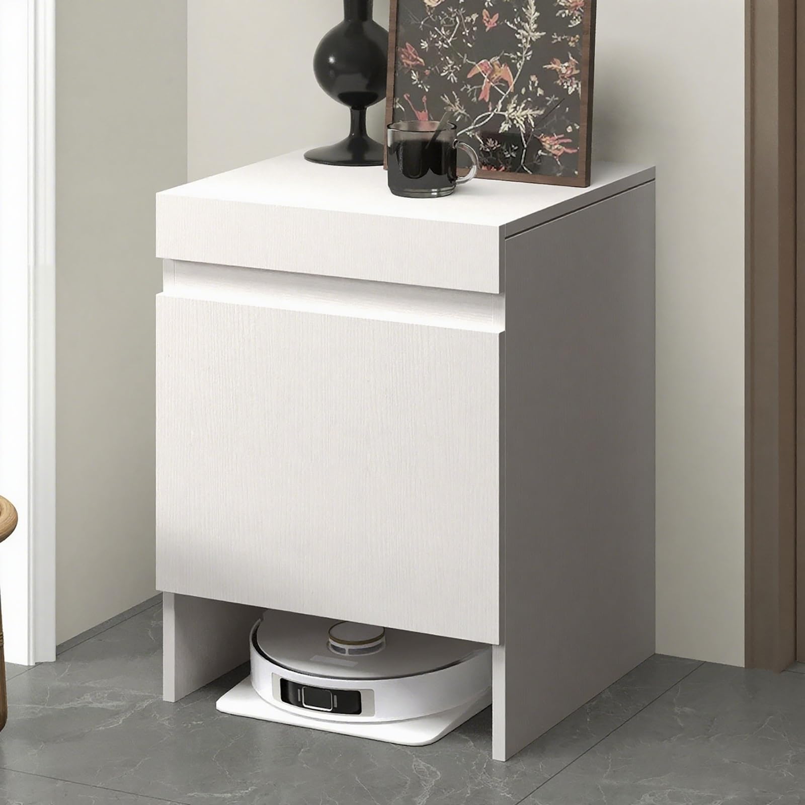 Armario Multiusos Estante De Almacenamiento para Aspiradora Robot, Mesa Auxiliar Multifuncional para Sala De Estar U Oficina(White)