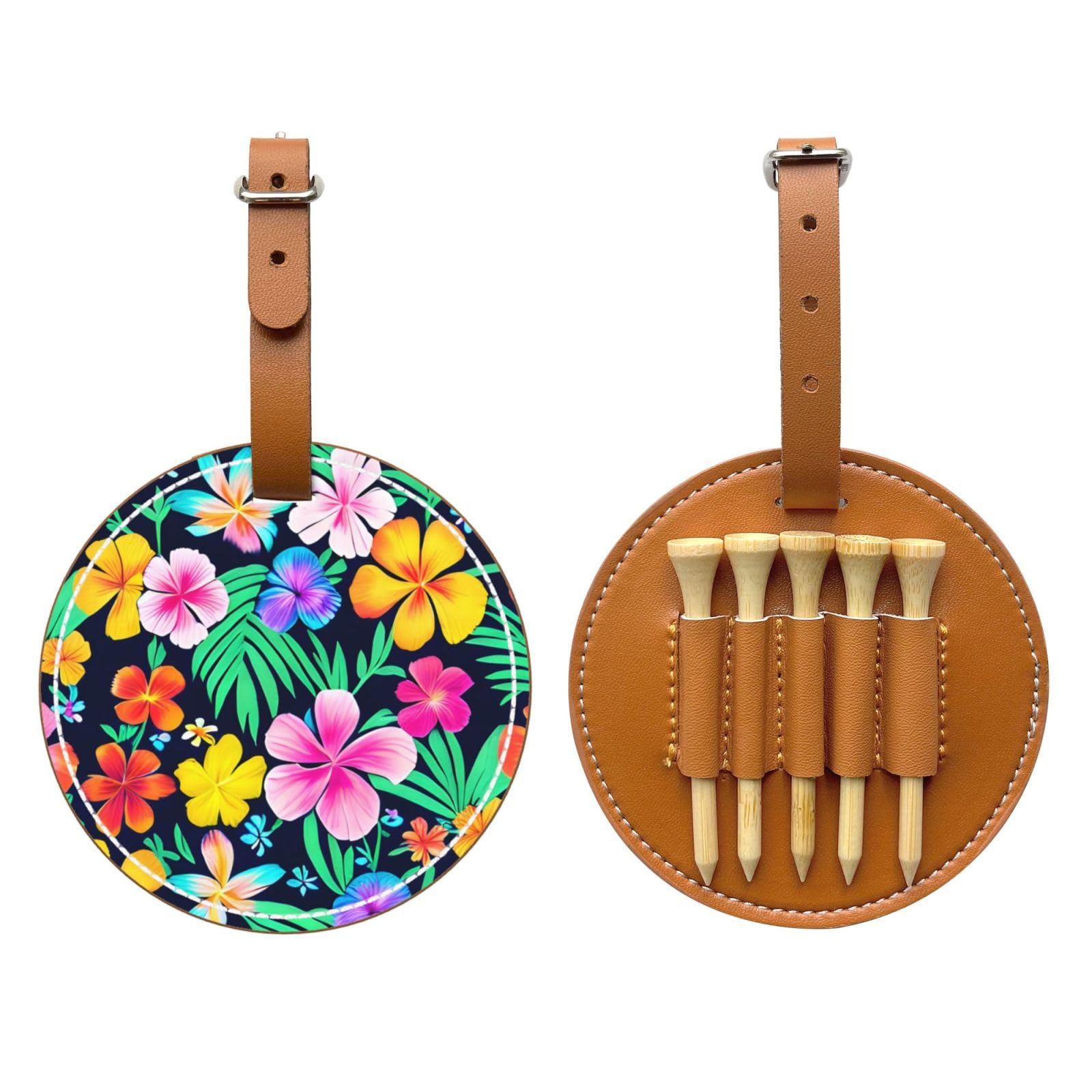 Colorful Flowers Brown Golf tee Storage Bag - Durable and wear-Resistant Golf Accessories