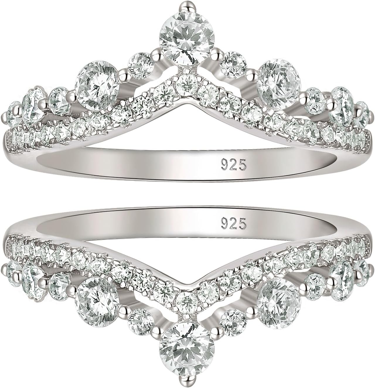 Vintage Crown Wedding Bands for Women Double Ring Enhancers Guard for Engagement Rings 925 Sterling Silver Cubic Zirconia