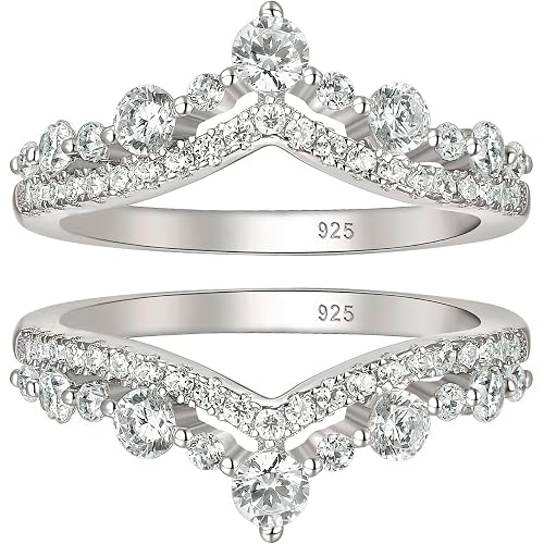 Wuziwen Vintage Crown Wedding Bands for Women Double Ring Enhancers Guard for Engagement Rings 925 Sterling Silver Cubic Zirconia Size 8